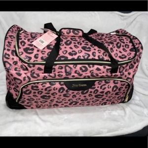 JUICY COUTURE PINK LEOPARD XL TRAVEL LUGGAGE DUFFLE W/ WHEELS & HANDLE NWT $200